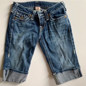 True Religion World Tour Cuffed Denim T Flap pocket Bermuda Jean Shorts